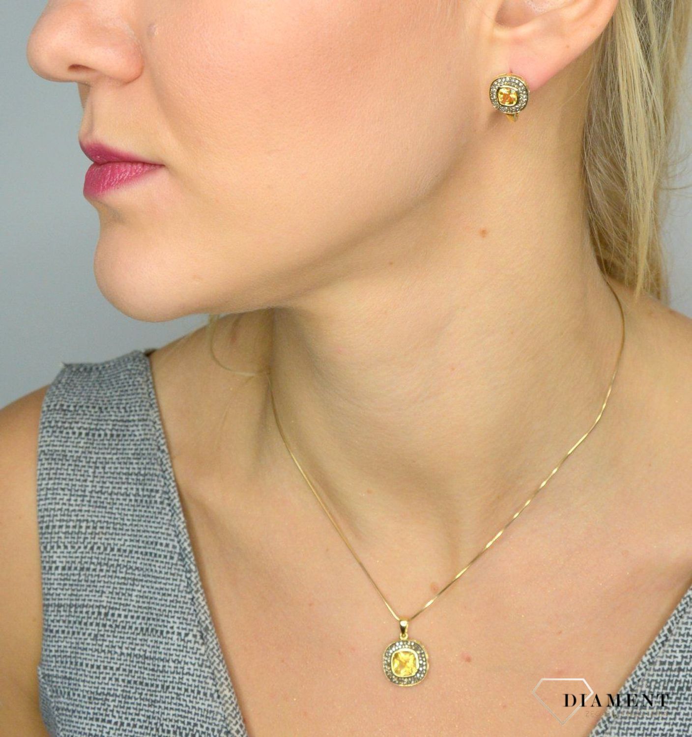 Złote kolczyki DIAMENT cytryn, diamenty E 1348CTCH.jpg